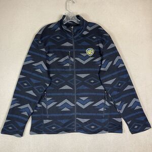 Warner Bros Studio Tour Sweater Mens Large Blue Black Full Zip‎ Embroidered Logo